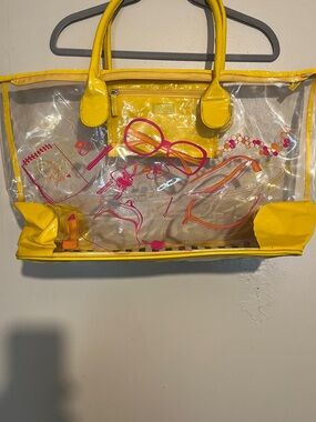 DSW Clear Tote with Yellow Trim and Pink Graphic Accents